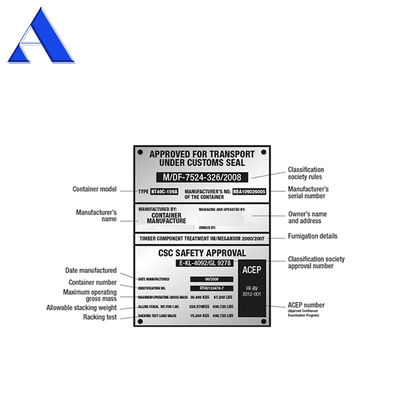 Stainless Steel CSC Plate voor 20' containeronderdelen en corrosiepreventie in ISO-container