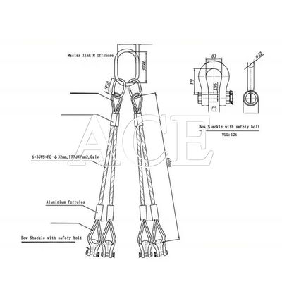 Lifting Eye Type Flat Eye DNV 2.7-1 Standaard roestvrij staal kabel draad touw Sling 4 of 5 benen voor offshore container Orange