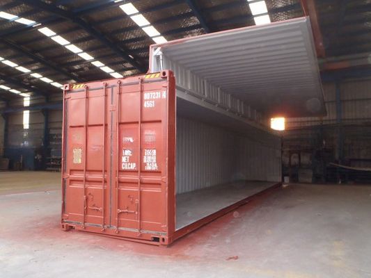 40 voet vleugel vliegende open zijde deur scheepvaartcontainer met elektrische hydraulische cilinder CSC plaat en 76,4 CBM capaciteit