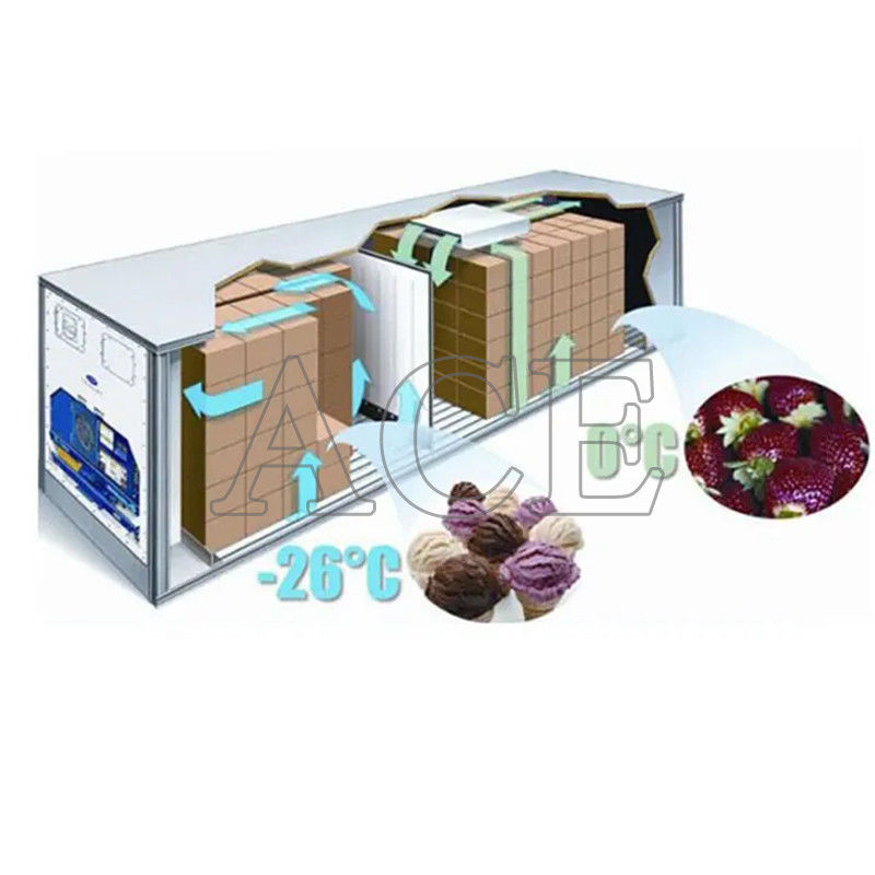 40ft koel iso-container met maximale lading 27580KG 28.4CBM Capaciteit Dubbele temperatuur Reefer vriezer en koeler